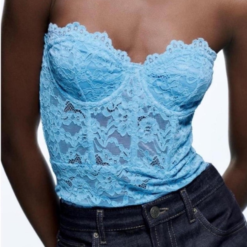 Zara Lace Blue Bodysuit size XS